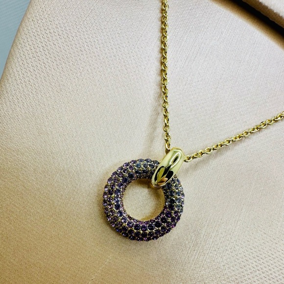 NEW! Kendra Scott Mikki Purple Mauve Ombre Gold Pave Short Pendant Necklace - Picture 8 of 15